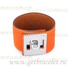 Hermes Kelly Dog Bracelet Orange With Silver